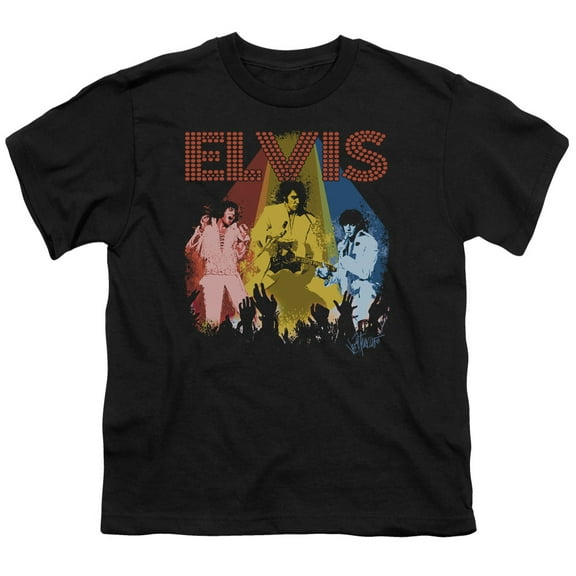 Trevco ELV688-YT-3 Elvis Presley & Vegas Remembered Youth 18-1 Short Sleeve T-Shirt, Black - Large
