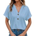 thumbnail image 1 of Gibobby Playera Corte clásico para MujerCamiseta manga corta con cuello en V y botón color sólido informal a la moda para mujer(Azul,CH), 1 of 5