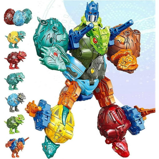 6 in 1 Dinosaur Transformer Toys Set- Toddler Robot Dinosaurs Toys with Durable Connectors6 Pcs Dino Robots for Kids, 6in1 Educational STEM Toys - -