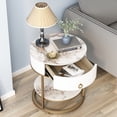 thumbnail image 3 of ASYA White End Table with Drawer, 2-Tier Sofa Side Table, 21.65’’Round Nightstand for Bedroom, Metal & Stone, 3 of 11
