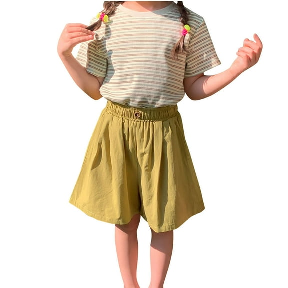 yillto Girls Cotton Linen Shorts High Waist Loose Trousers Shorts Causal Wide Leg Shorts with Pockets