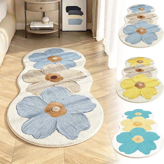 BiFandian Cute Rugs for Bedroom, 63"x19.7" Floral Area Rug, Non-Slip Absorbent Bathroom Mat, Machine Washable Bathroom Carpet Flower Soft Fluffy Bath Mat
