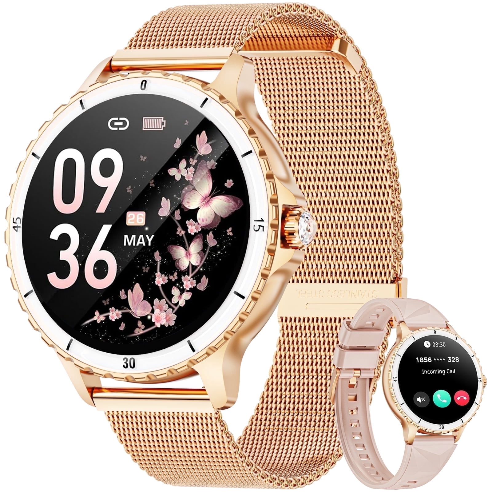 Amazon.com: Smart Watch for Women Men(Answer/Make Call  Gold and Pink Smartwatch for Everyday Wear. 1.92 DisplayÀaàaq main image 1