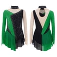 thumbnail image 6 of Aislor Girls Figure Ice Skating Leotard Dress Long Sleeve Shiny Rhinestone Mesh Spliced Gymnastics Ballet Dark Green 14, 6 of 7