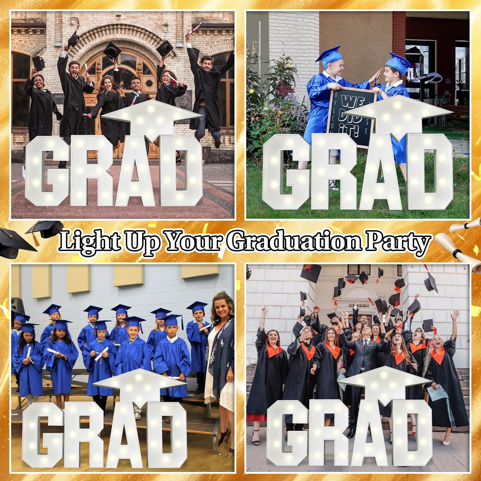 Grad Marquee Letters 3FT for 2026 Graduation Decorations, White Large Light Up Letters Graduation Cap Grad Letter with Lights for Class of 2026 Preschool High School College Grad Party