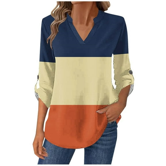Womens Long Sleeve T-Shirts Long Sleeve Chest Pocket Button Henley Neck Striped Graphic Tunic Tops Loose Casual Tees (XL, Multicolor)