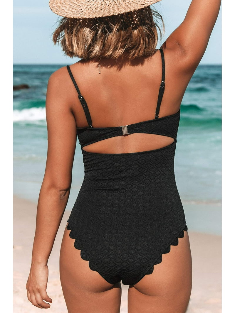 Cupshe Women's One Piece Swimsuit, Black Cutout Knotted