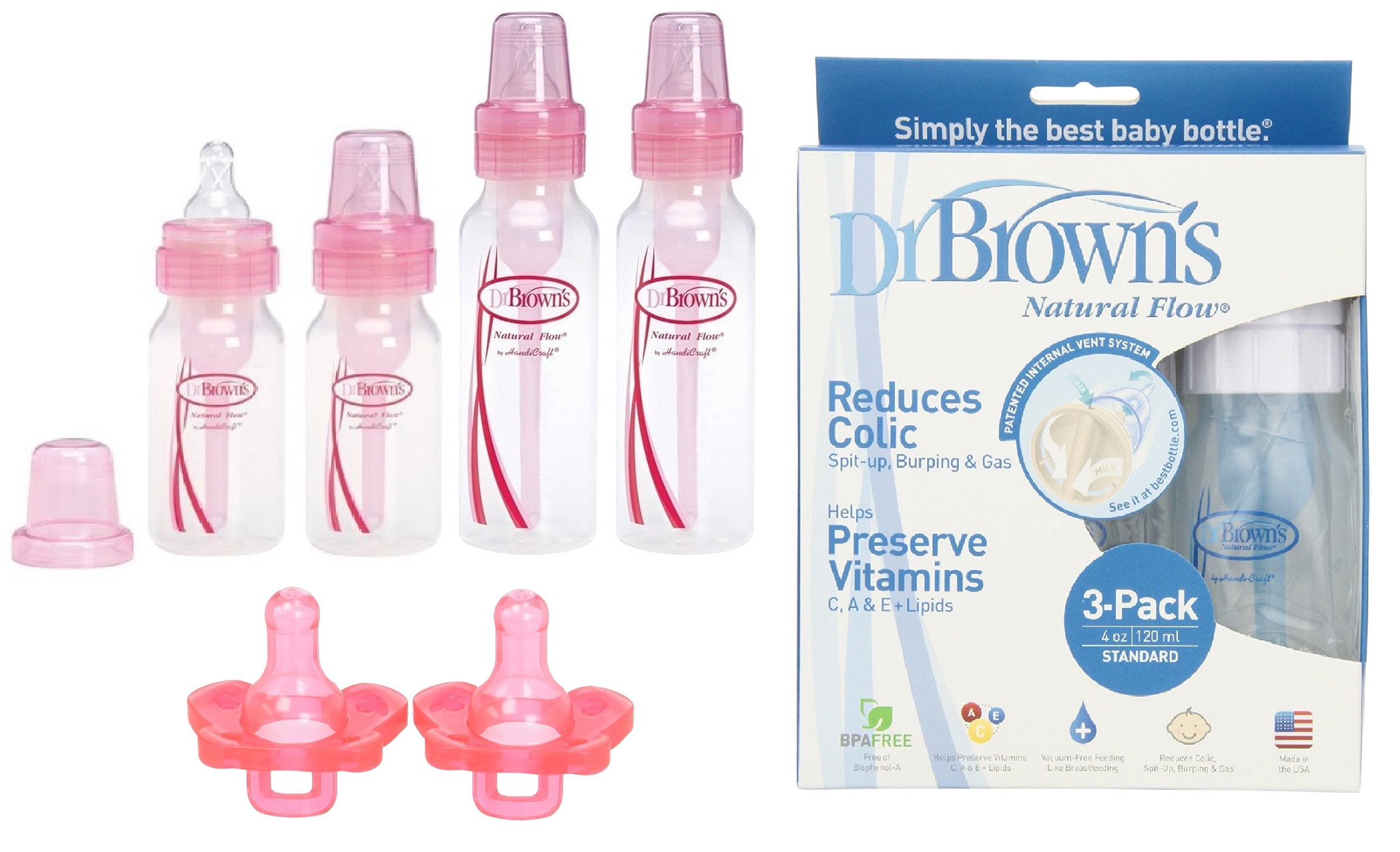 Dr. Browns Pink Bottles 4 Pack (2 8 oz bottles) and (2 4 oz bottles