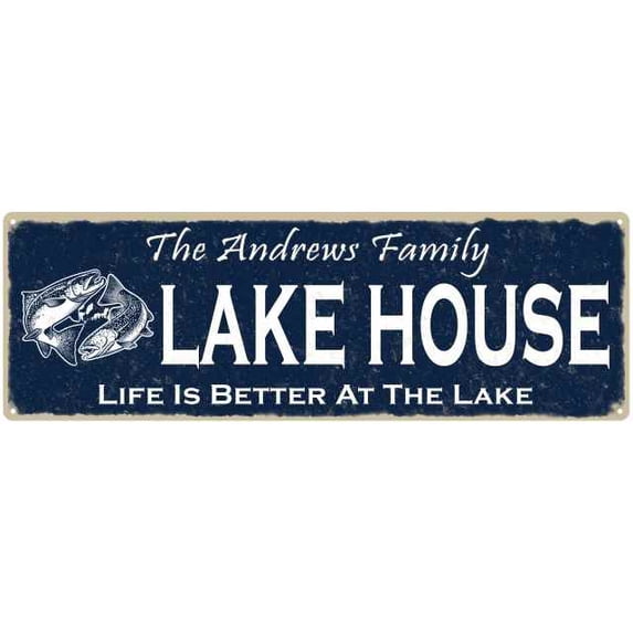 The ANDREWS Family Lake House Sign 6x18 Metal Fishing Cabin Decor 206180101206