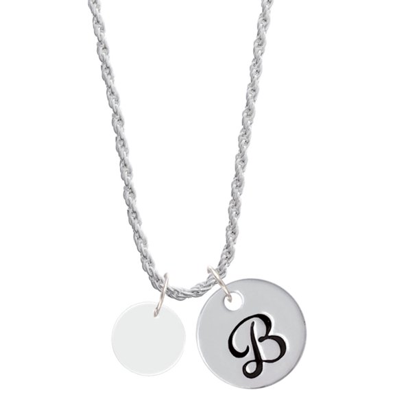 Delight Jewelry Acrylic 1/2" Disc Imitation Pearl Silvertone Script Initial Disc - B - Charm Necklace, 20"+3"