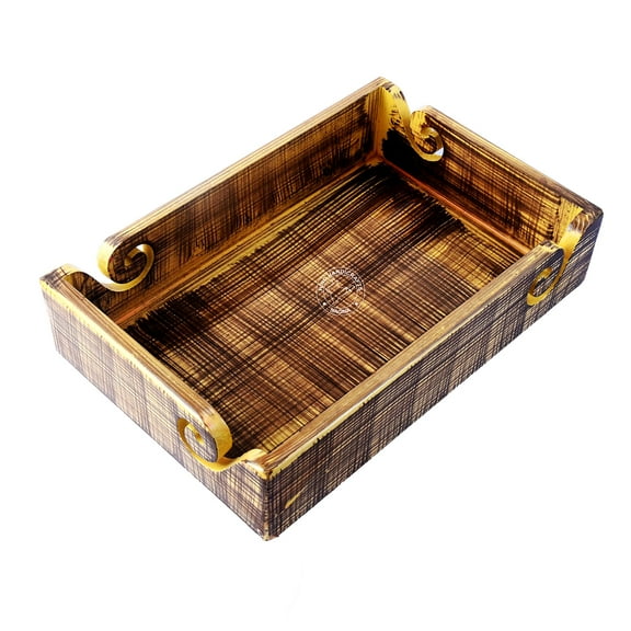 Hind Handicrafts Solid Handmade Crafted Wooden Portable Antique Yarn Storage Bowl Tray - Holder for Knitting Crochet Hook Accessories - Multipurpose Organiser (Teak Creamy Yellow, 12" x 8" x 2.5")