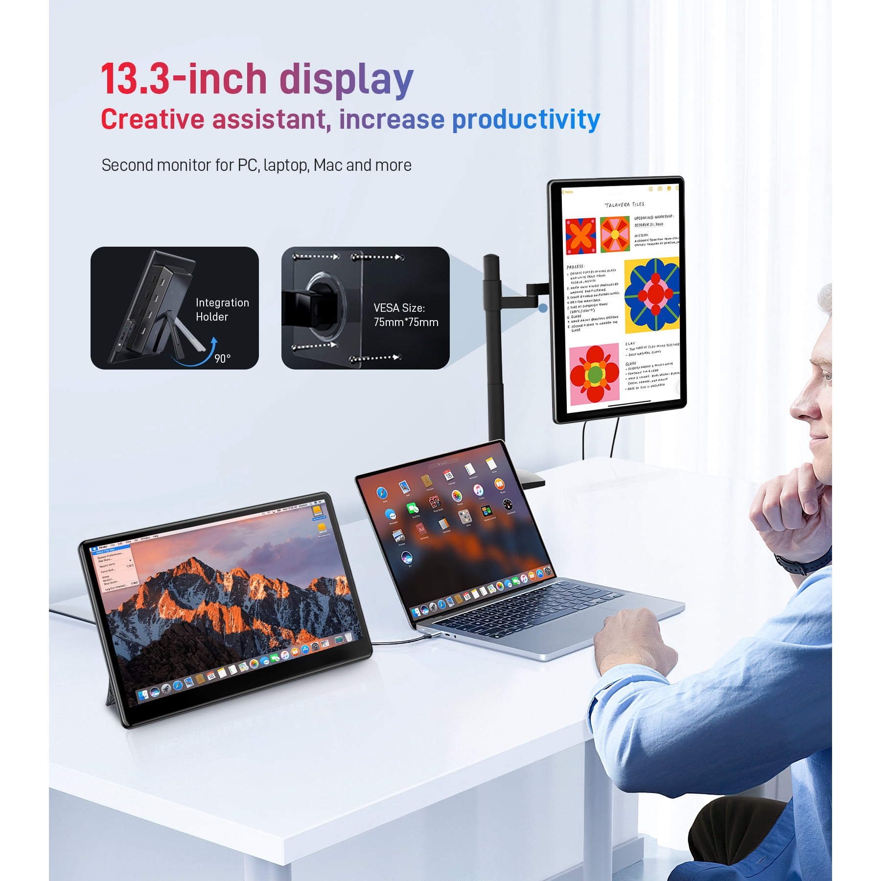 HOWENS 13.3-inch Portable Touchscreen Monitor with HDMI and VGA Ports, 1920×1080 FHD Portable Touch Screen Display Compatible with Laptops, PCs, PS5/4, Industrial Use, Small Screen Extender