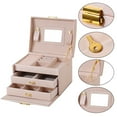 thumbnail image 2 of Caja organizadora de joyas de 3 capas con cuero de PU, joyero de viaje con espejo para pendientes, anillos, pulseras, collares, regalo para niñas, 16,5 x 13 x 12 cm, 2 of 5