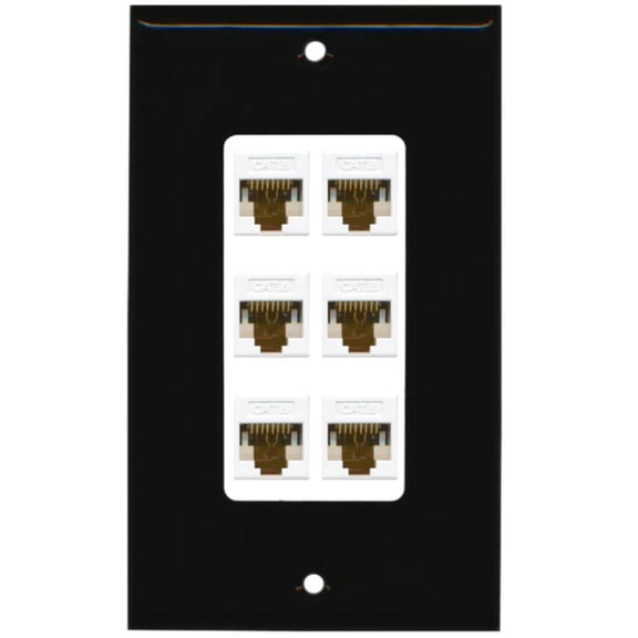 RiteAV Decorative 1 Gang 6 Port Cat6 Wall Plate - Black/White