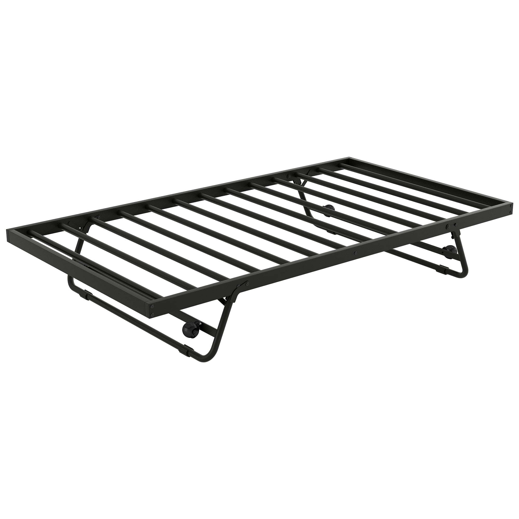 EUROCO Twin Metal Daybed with Pop-up Trundle and LED Light for Child, Solid Metal, No Box Spring Needed, Black