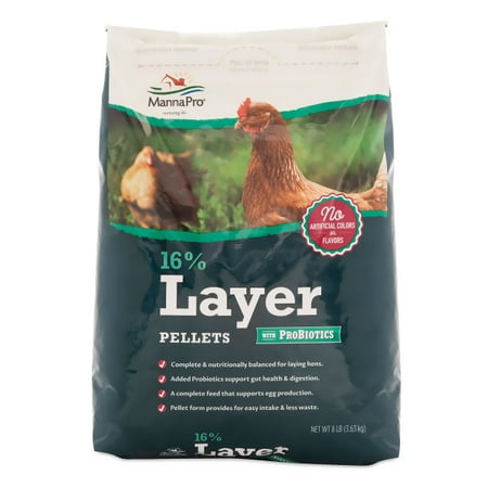 Manna Pro 16% Layer Pellet with Probiotic Chicken Feed, 8 lbs.