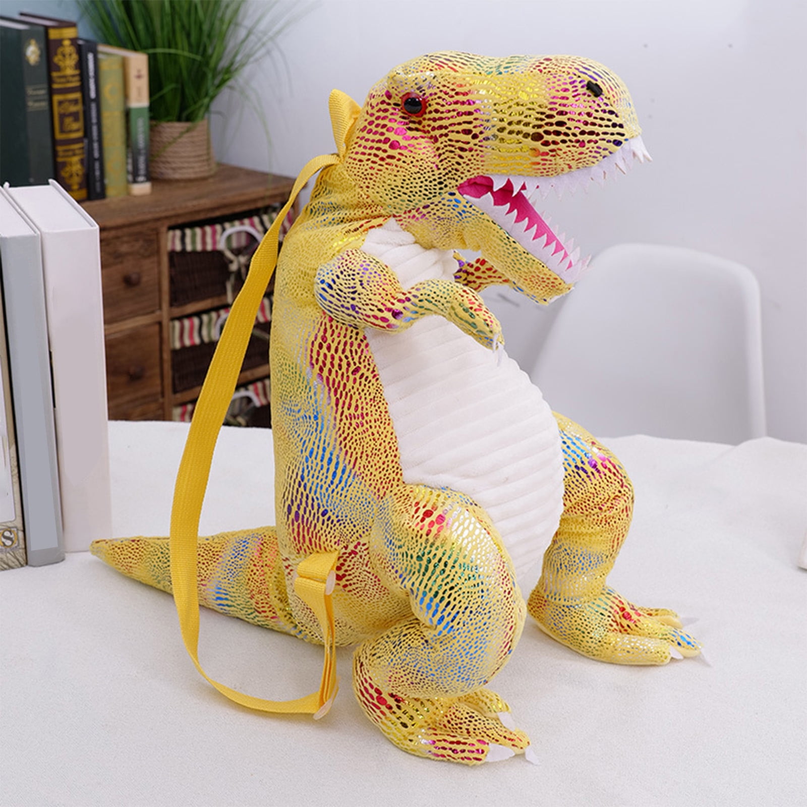 Yellow Soft Cotton Dinosaur Stuffed Toy Bag For Kids Weighted Plush Backpack Home Decoration 60Cm