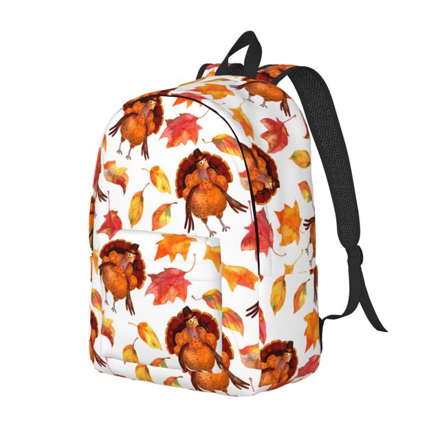 Disketp Thanksgiving Turkey Leaves print Canvas Backpack Lightweight Travel Daypack Student Rucksack Laptop Backpack-
