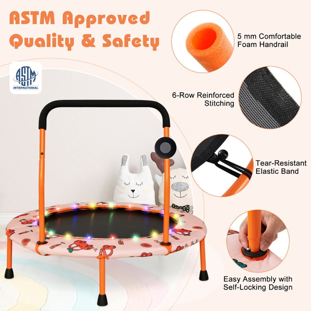 Demifill 36 Inch Mini Trampoline with Colorful LED Lights and Bluetooth Speaker-Orange, Bounce Trampoline for More Bouncing Scenarios