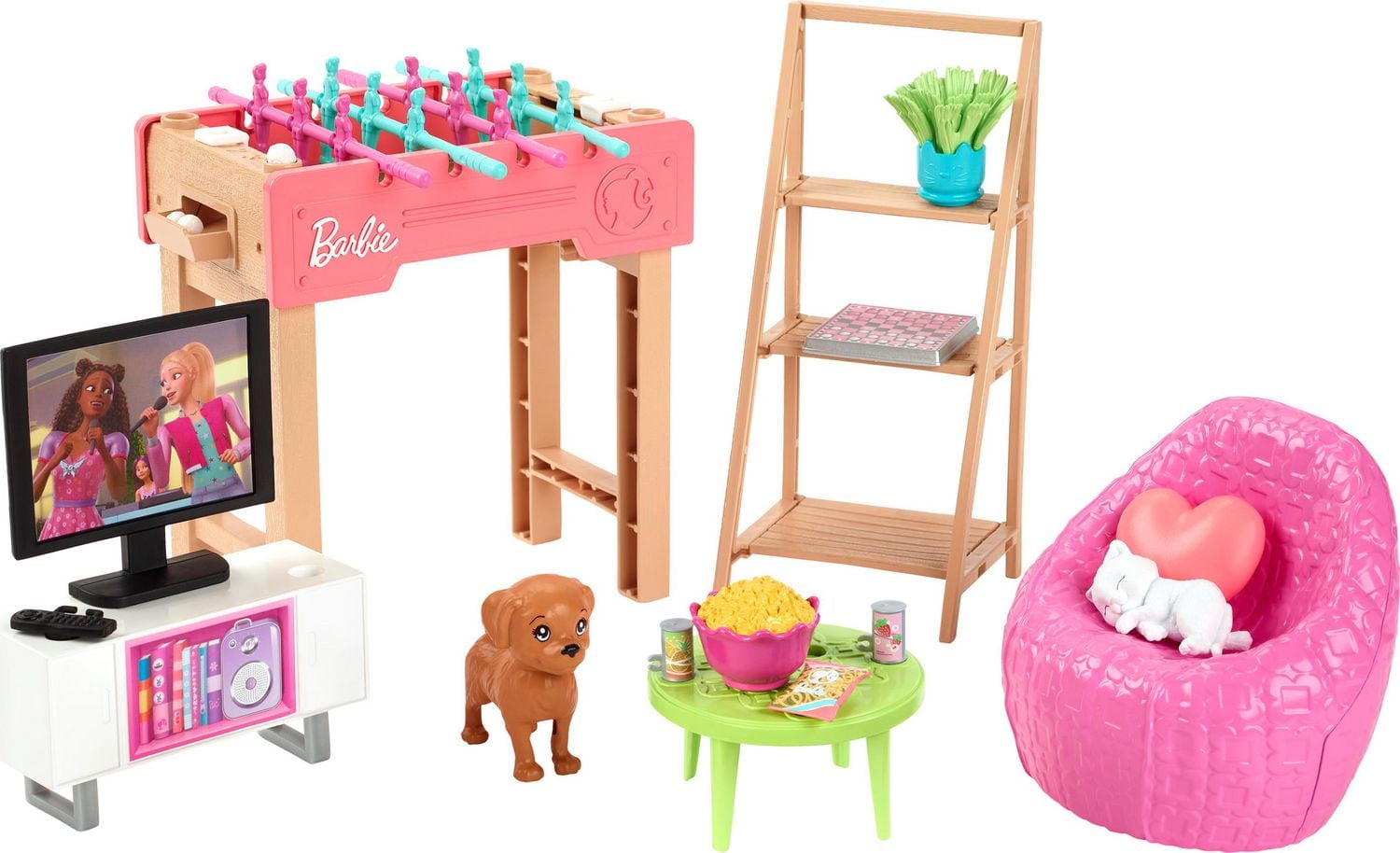 Barbie World Game Room Set with 19 Dollhouse Accessories Including Furniture, Foosball Table & Pets - Walmart Exclusive, Ages 3+