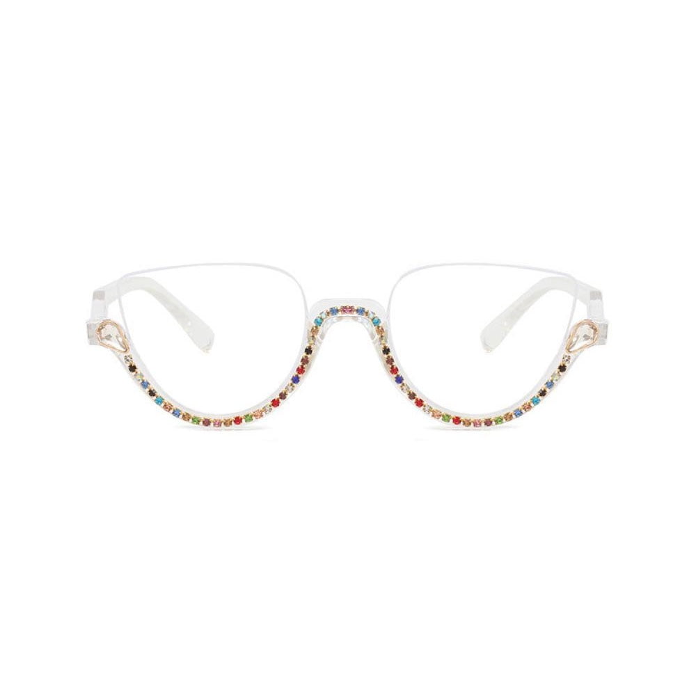 Women Half Moon Blue Light Blocking Reading Glasses 1.75 Ladies Semi-Rimless Colorful Diamond Readers +1.75 Strength