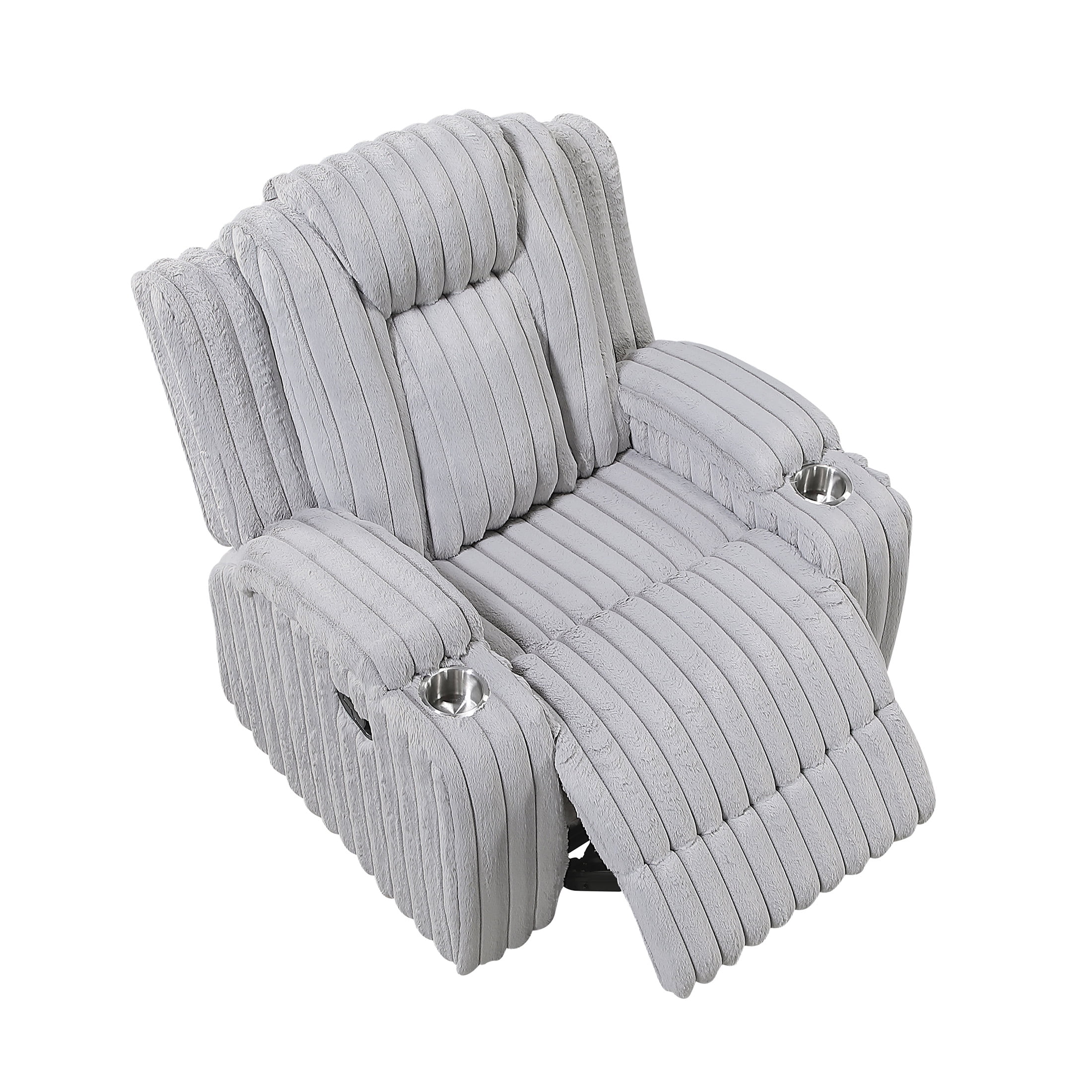 OakvillePark Lumora Corduroy Manual Reclining Chair with Cup Holders, Light Gray