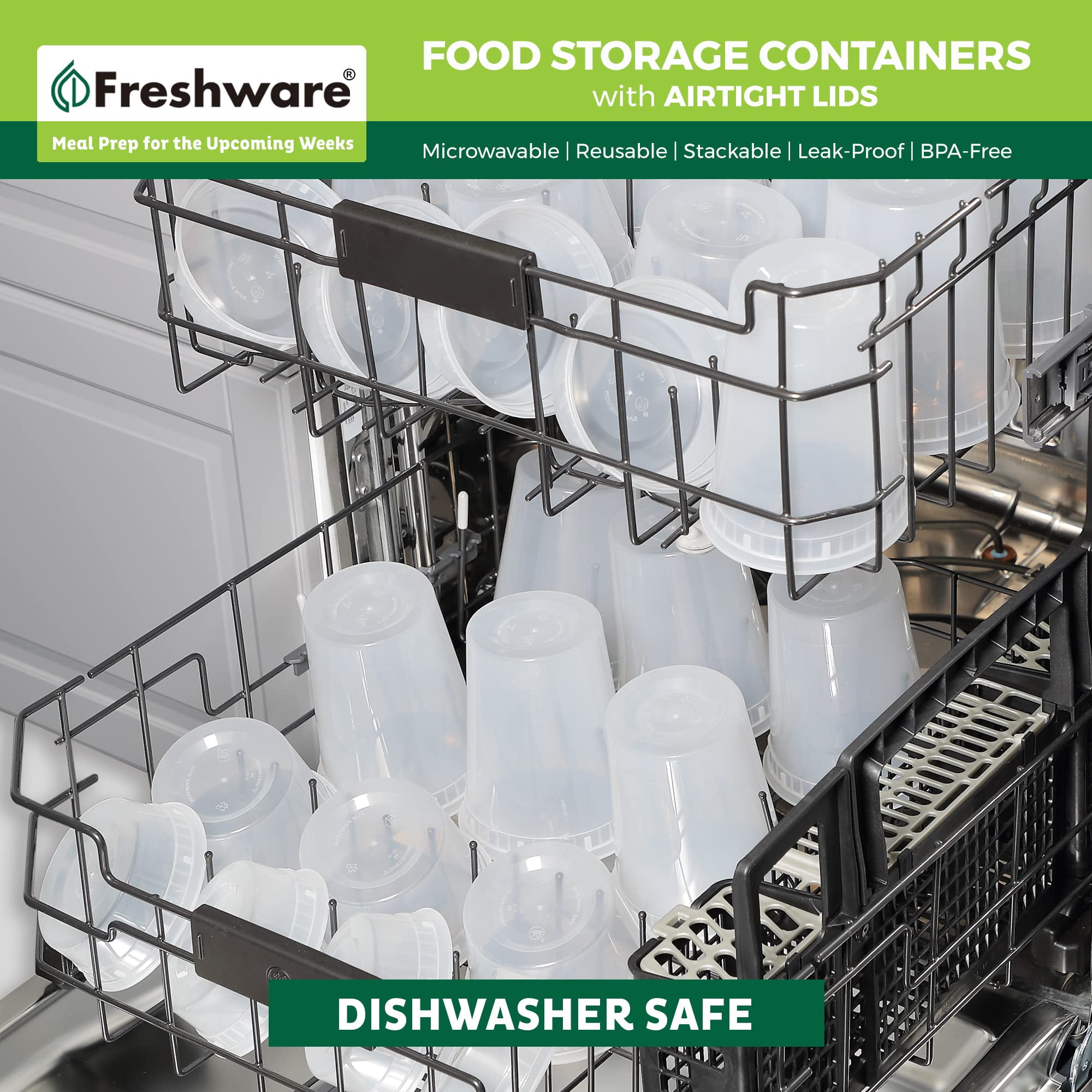Freshware 240-Piece 24 oz Food Storage Set with Lids for Meal Prep, Microwave Safe