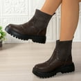 thumbnail image 6 of Brown Women'S Chic Warm Winter Boots Featuring Splicing Round Toe And One-Foot Design Low Heels For Casual Daily Activities, 6 of 9