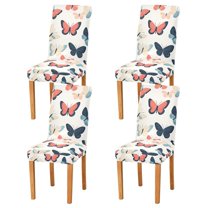 Yayeee 4 Pack Dining Chair Covers Stretch Parson Chairs Slipcovers Seat Protector, Beige Butterflies