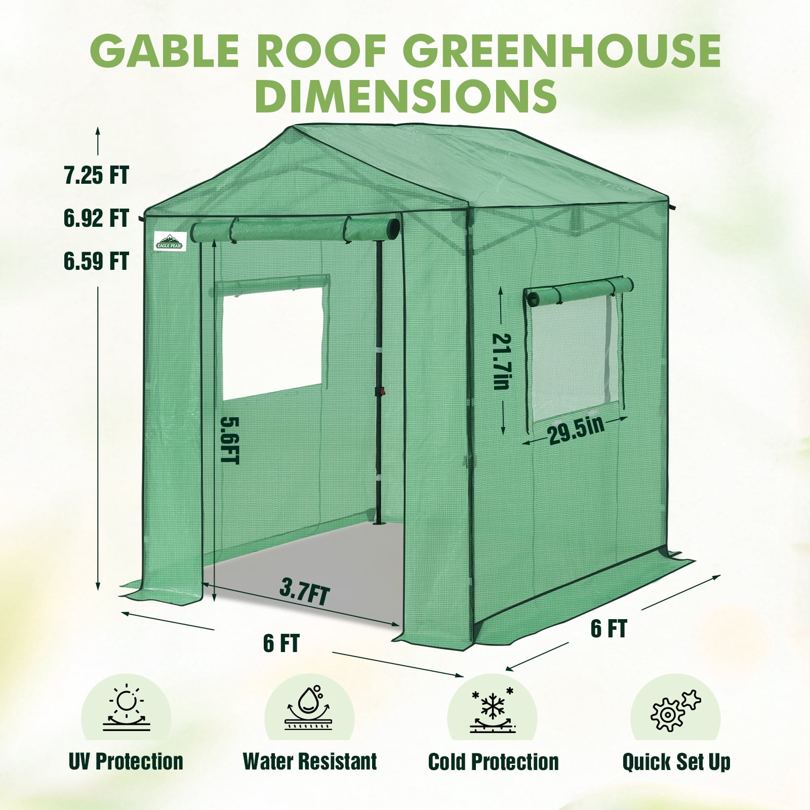 EAGLE PEAK 6x6 FT Portable Walk-in Greenhouse, Pop up Outdoor Green House with Power Access Openings, Green