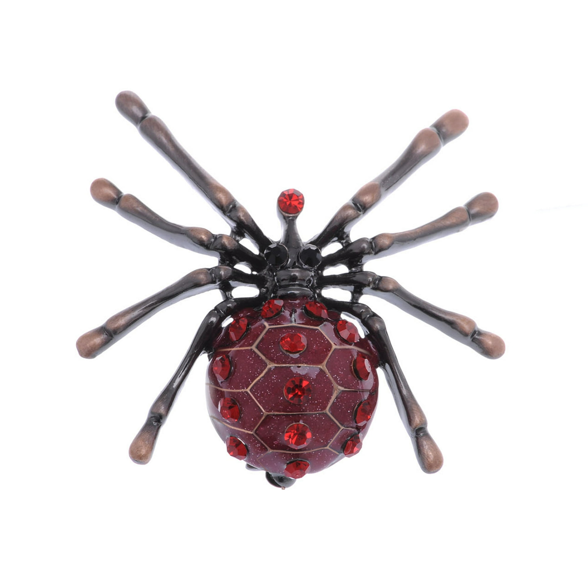 Antique Brass Tone Enamel Ruby Red Rhinestone Crystal Spider Vintage  Inspired Pin Brooch 