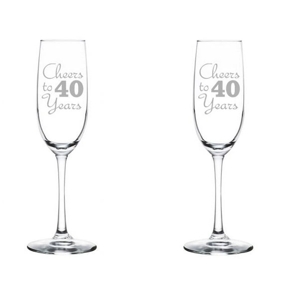 Set of 2 Glass Champagne Flutes Sparkling Wine Glasses Birthday Anniversary Cheers 40 Years (8 oz Stemmed)