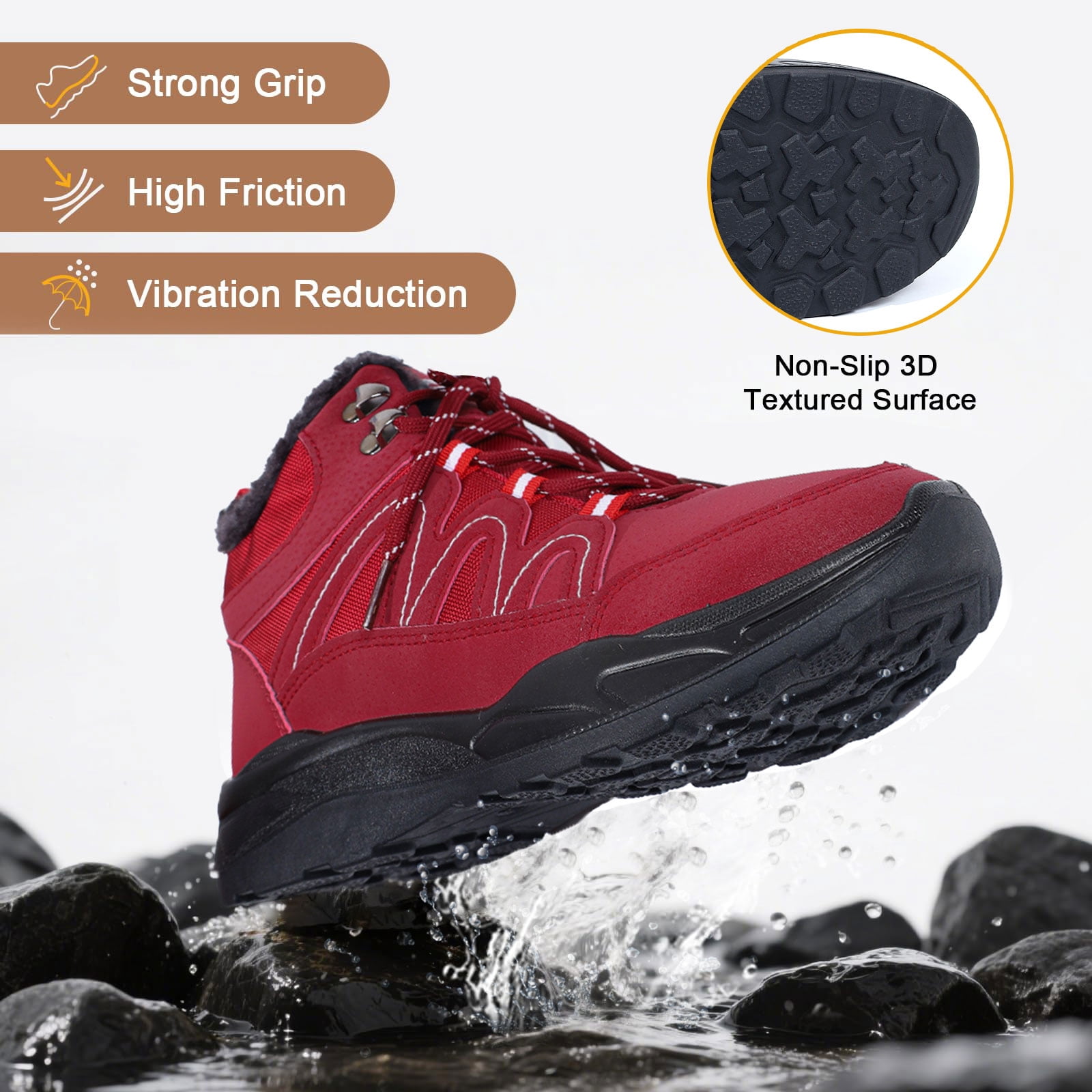Ecetana Womens Snow Boots Winter Warm Faux Fur Lined Ankle Boots Waterproof Outdoor Hiking Shoes