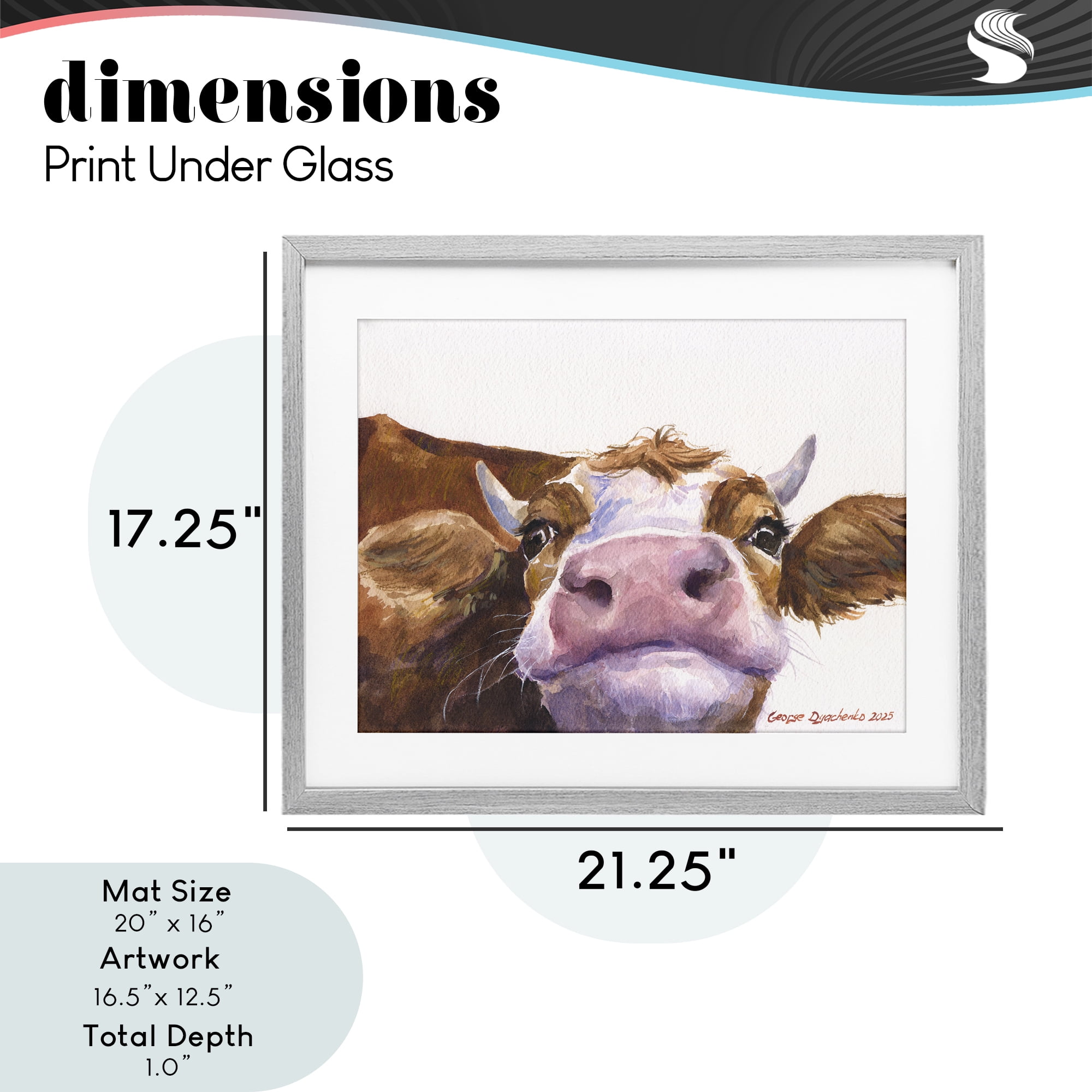 Stupell Industries Cute Cow Close Up Gray Framed Print Under Glass, design by George Dyachenko
