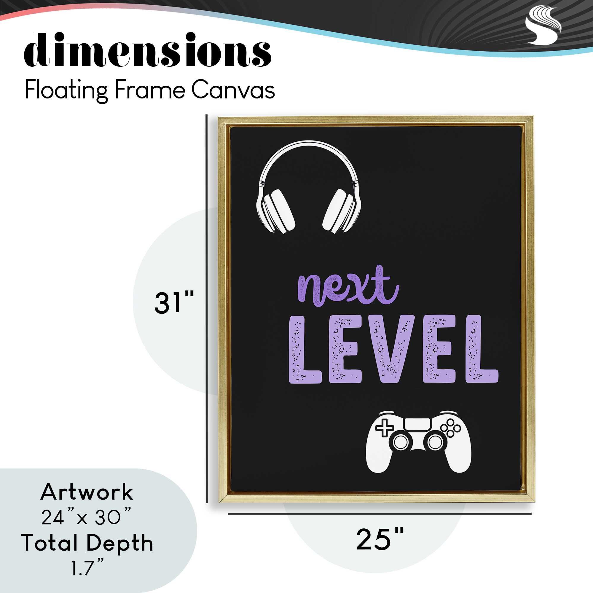 Next Level Headset & Controller Gold Framed Floater Canvas Wall Art, design by Christine Simpson Art