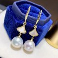 thumbnail image 5 of EOEMY Natural White Freshwater Pearl Shell Earrings 925 Silver Hook-9-10mm, 5 of 6