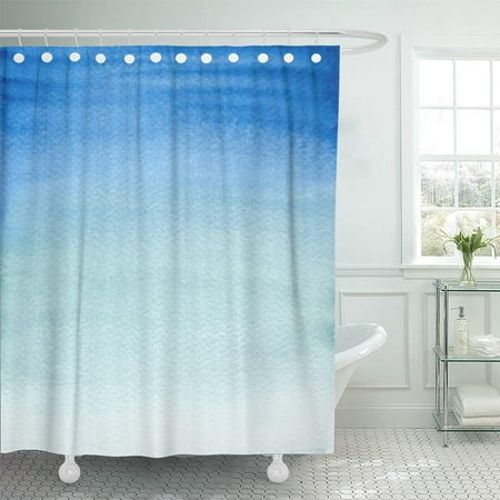 PKNMT Colorful Brush Watercolor Ombre Handpainted Blue Turquoise Wash Effect Paint Bathroom Shower Curtain 66x72 (Best Way To Wash Windows)