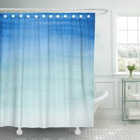 PKNMT Colorful Brush Watercolor Ombre Handpainted Blue Turquoise Wash Effect Paint Bathroom Shower Curtain 66x72 (Best Way To Wash Windows)