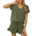 thumbnail image 1 of CUITING Ensemble de Shorts et Hauts pour Femmes, Pyjama à Manches Courtes, Couleur Unie, Décontracté, Printemps et Été, 1 of 4