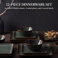 thumbnail image 5 of Onader 12 Piece Dinnerware Sets, Reactive Glaze Plates and Bowls Set for 4, Dishes Sets Serve for Steak Salad Soup, Scratch Resistant & Microwave Safe, Blackish Green, 5 of 9