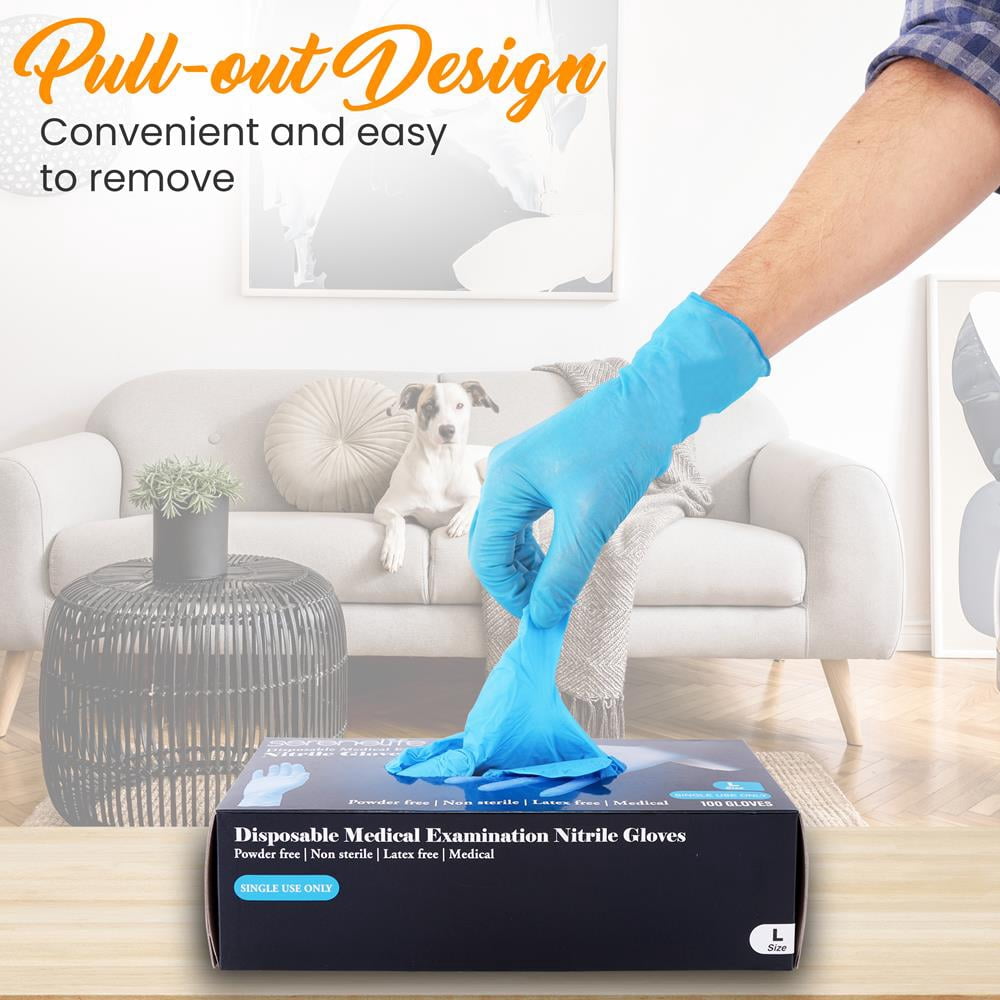 SereneLife 100 Pcs Nitrile Disposable Gloves - Soft Industrial Grade Gloves, Nitrile Gloves 4 Mil Powder-Free, Latex-Free Protective Gloves, Ambidextrous, Soft and Comfortable, Size Medium