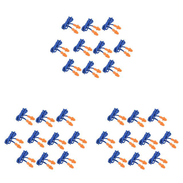 30 Pcs Safety Silicone Soft Ear Plugs - Hearing Protection with Cord - Noise Reduction Blue Orange