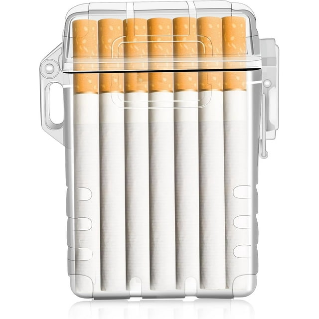 Transparent Cigarette Case, Flip Open Holders Waterproof Box, 20 Capacity for Regular/King Size 85mm Holder, Full Pack Cigarette Holder with Hanging Ring and Rope for Candy Case, Key Case