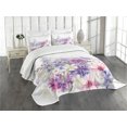 thumbnail image 3 of Ambesonne Lavender Quilted Bedspread Set 3 Pcs, Pink Purple Flowers, King Size, Violet White Pink, 3 of 5