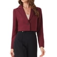 thumbnail image 1 of Blazer de mujer Allegra K de manga larga, abierto por delante, con solapa muesca, estilo de negocios, corto, color rojo oscuro, talla M, 1 of 5