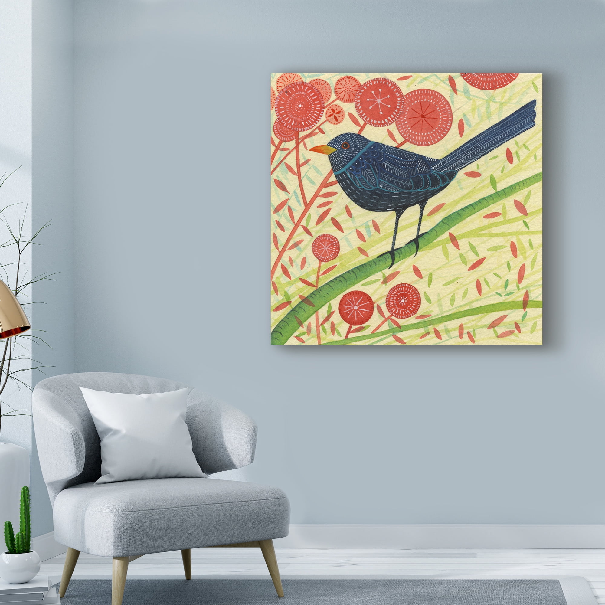 Trademark Fine Art 'Blackbird Red Floral' Canvas Art by Michelle Campbell