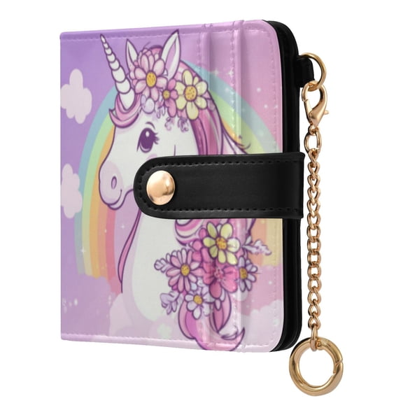 Qxltty Rainbow Pony Ladies Wallet Rfid Slim Thin Compact Credit Card Women Wallet Zipper Coin Pocket and ID Window for Female Gifts