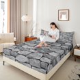 thumbnail image 3 of Castle Fairy Abstract Rock Slate Texture King Sheets 4pcs,Geometric Stacked Stone Block Bedding,Charcoal Gray,1 Flat Sheet, 1 Fitted Sheet and 2 Pillowcases, 3 of 7