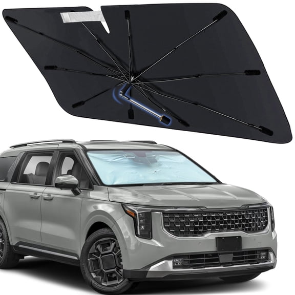Windshield Sun Shade Umbrella for Kia Carnival 2022-2026, Foldable Car Sunshade for Front Window with 360 Rotating Shaft, Custom-Fit Car Sun Shade Umbrella for UV Blocking & Heat Reduction