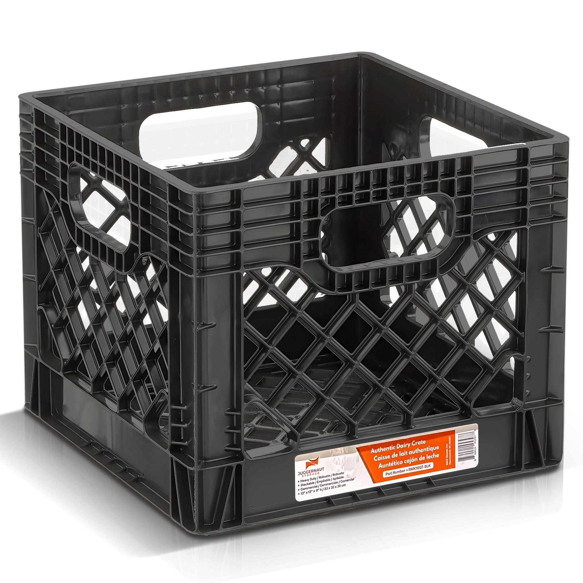 Juggernaut Storage 16QT Plastic Heavy-Duty Plastic Square Milk Crate Black, 2PK